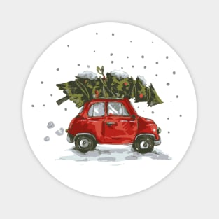 Retro Christmas Car and Tree Magnet